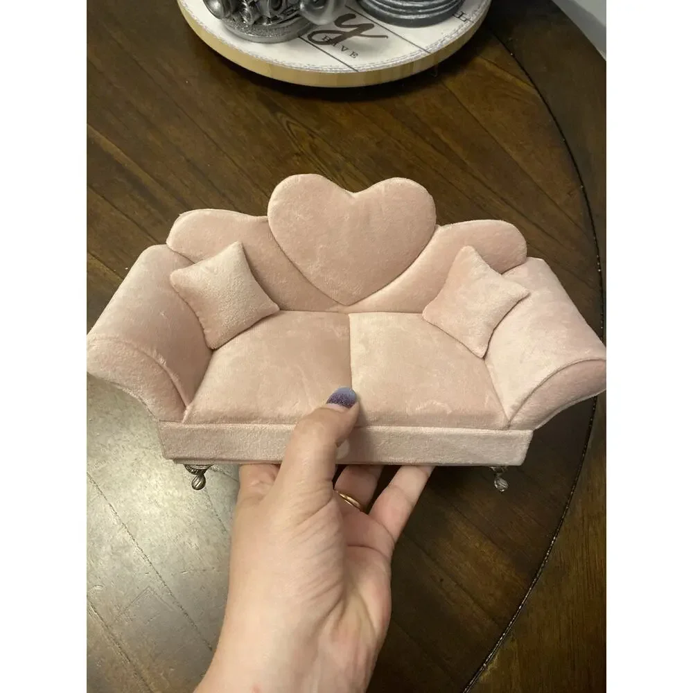 Pink Jewelry Box Sofa Couch Heart Velvet Plush Jewelry Storage Display Decor NEW
